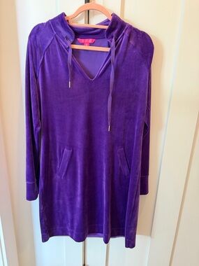 Lilly Pulitzer Velour Purple Hooded Tunic Dress - Size M
